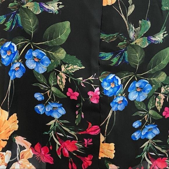 NWT S PARKER Floral Ruffle Black Dress Tie Small Flowers Summer Spring - Picture 5 of 6